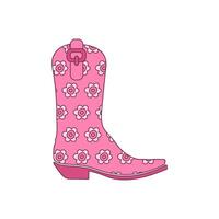 Pink cowboy boot with girlish flower ornament decor. Cute Cowgirl's shoes. vector