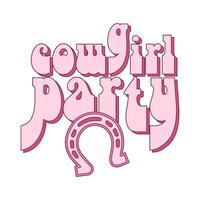 Cowgirl party - typographic lettering test with horseshoe. Pink cowgirl Wild West fashion style vector for invitation, wrapping paper, packaging etc.