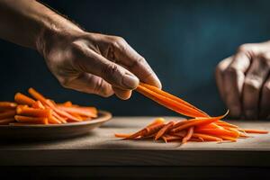 a person is cutting carrots into small pieces. AI-Generated photo