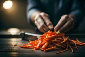 a person is cutting up carrots on a table. AI-Generated photo