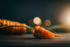 a close up of a carrot on a table. AI-Generated photo