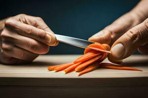 a person cutting carrots with a knife. AI-Generated photo