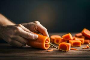 a person is cutting up carrots with a knife. AI-Generated photo