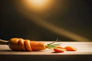 carrot on wooden table with light background. AI-Generated photo