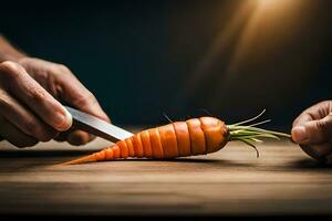 a person cutting a carrot with a knife. AI-Generated photo