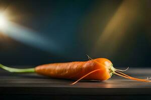 a single carrot on a wooden table. AI-Generated photo