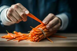 a person is cutting carrots with a knife. AI-Generated photo