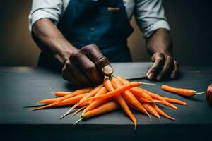 a man is cutting carrots on a table. AI-Generated photo