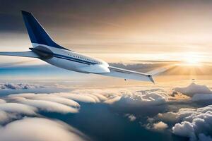 a large airplane flying above the clouds. AI-Generated photo