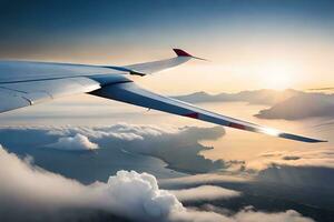 un avión ala volador terminado el nubes generado por ai foto