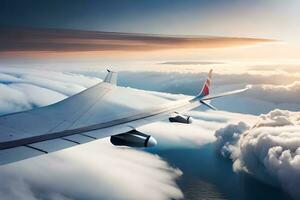 un avión ala volador encima el nubes generado por ai foto