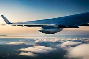 un avión ala volador terminado el nubes generado por ai foto