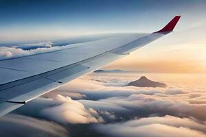 un avión ala es volador encima el nubes generado por ai foto