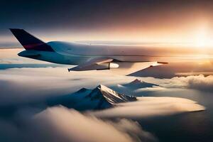 un grande avión volador terminado el nubes generado por ai foto