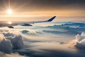 un avión ala es volador terminado el nubes generado por ai foto