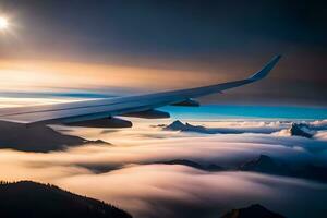 un avión ala volador terminado el nubes generado por ai foto