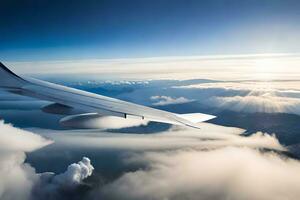 un avión ala volador terminado nubes generado por ai foto