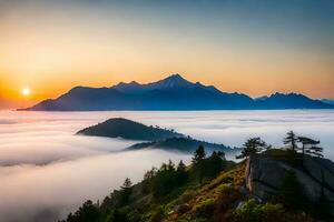amanecer terminado el nubes en el Alpes. generado por ai foto