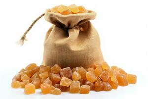 Caramelized sugar sack isolated on white. Generate Ai photo