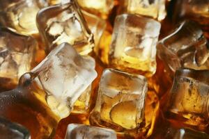 Bottles of beer with ice cubes closeup liquid. Generate AI photo