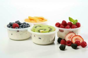 Bowl automatic yogurt maker with fresh fruits. Generate Ai photo