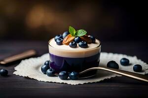 blueberry jello dessert with almond and mint. AI-Generated photo