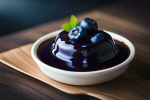 chocolate pudding with blueberries in a bowl. AI-Generated photo