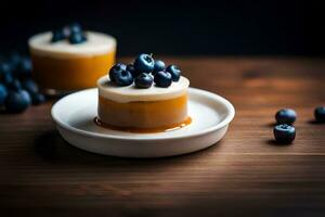 caramel apple tart with blueberries. AI-Generated photo