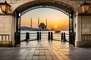 el Dom conjuntos detrás el azul mezquita en Estanbul. generado por ai foto