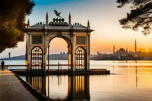 the archway at sunset in istanbul. AI-Generated photo