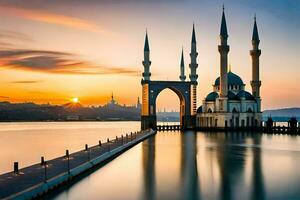 the mosque at sunset in istanbul, turkey. AI-Generated photo