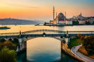 the bridge over the bosphorus at sunset. AI-Generated photo