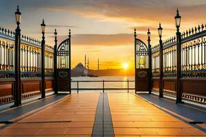sunset over the bosphorus bridge. AI-Generated photo