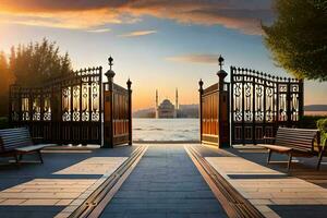 el portón a el azul mezquita en Estanbul. generado por ai foto