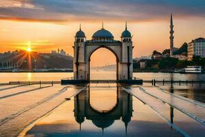 el Dom conjuntos terminado el ciudad de Estanbul. generado por ai foto