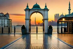 puesta de sol terminado el ciudad de Estanbul. generado por ai foto