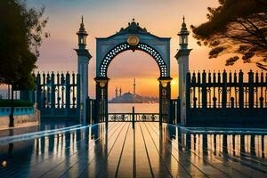 el portón de el azul mezquita en Estanbul, pavo. generado por ai foto