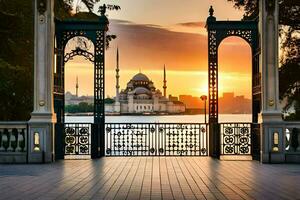 el Dom conjuntos terminado el azul mezquita en Estanbul. generado por ai foto