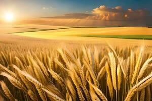 golden wheat field at sunset. AI-Generated photo