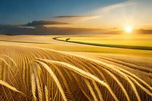 golden wheat field at sunset. AI-Generated photo