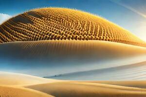 a desert landscape with a sun shining over it. AI-Generated photo