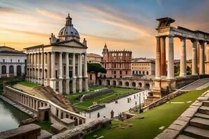 el romano foro y el plaza delle plaza en Roma, él. generado por ai foto