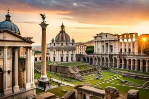 the roman forum at sunset. AI-Generated photo