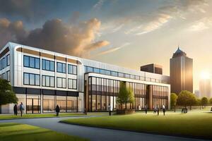 an artist's rendering of the new office building. AI-Generated photo