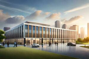 an artist's rendering of a modern office building. AI-Generated photo