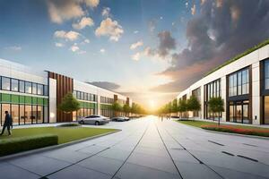 an artist's rendering of a modern office building. AI-Generated photo