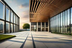 the view from the lobby of a modern office building. AI-Generated photo