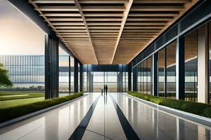the lobby of a modern office building. AI-Generated photo