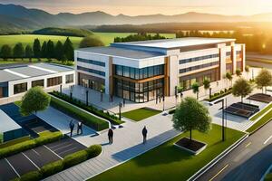 an artist's rendering of a modern office building. AI-Generated photo