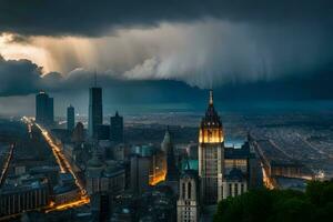 a storm clouds over the city of paris. AI-Generated photo